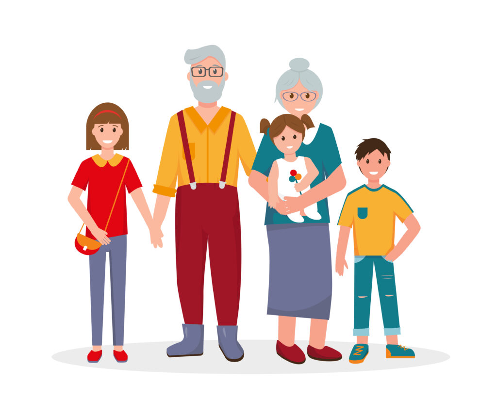 Prueba de paternidad de abuelo y abuela con nietos