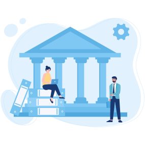 Courthouse with two people out front trending concept flat illustration