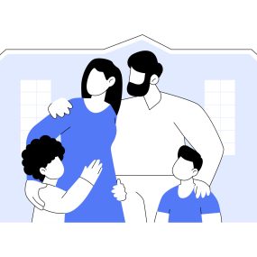 Foster parent abstract concept vector illustration. Foster care, father in adoption, happy interracial family, having fun, together at home, childless couple, adopted child abstract metaphor.